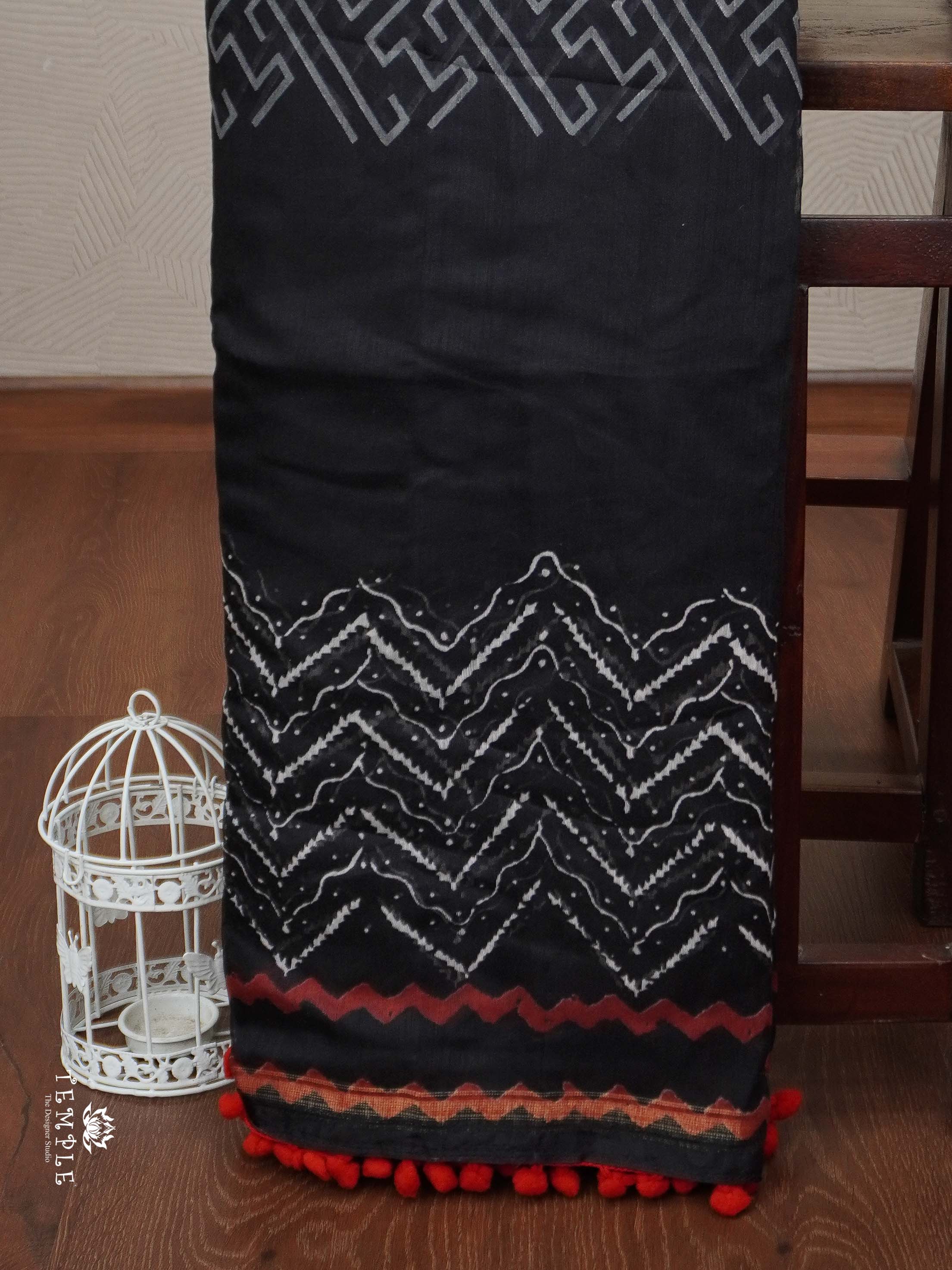 Chanderi Cotton Saree With Pompoms | TTDS2271