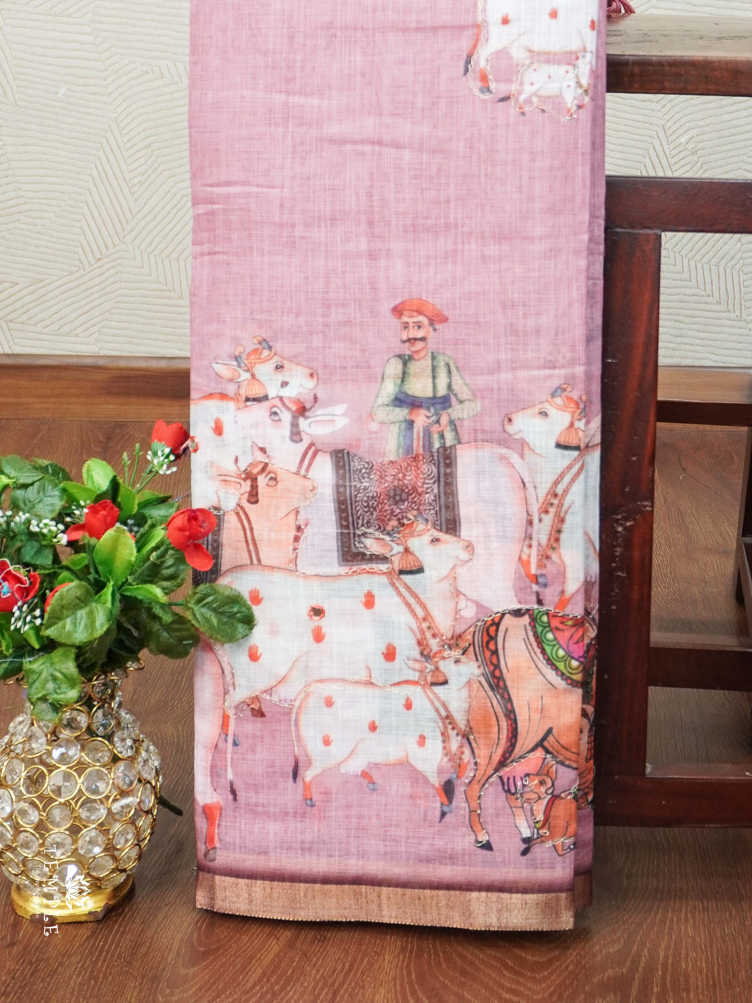 Pichwai Printed Linen Cotton Saree | TTDS2214 | PRE BOOKING