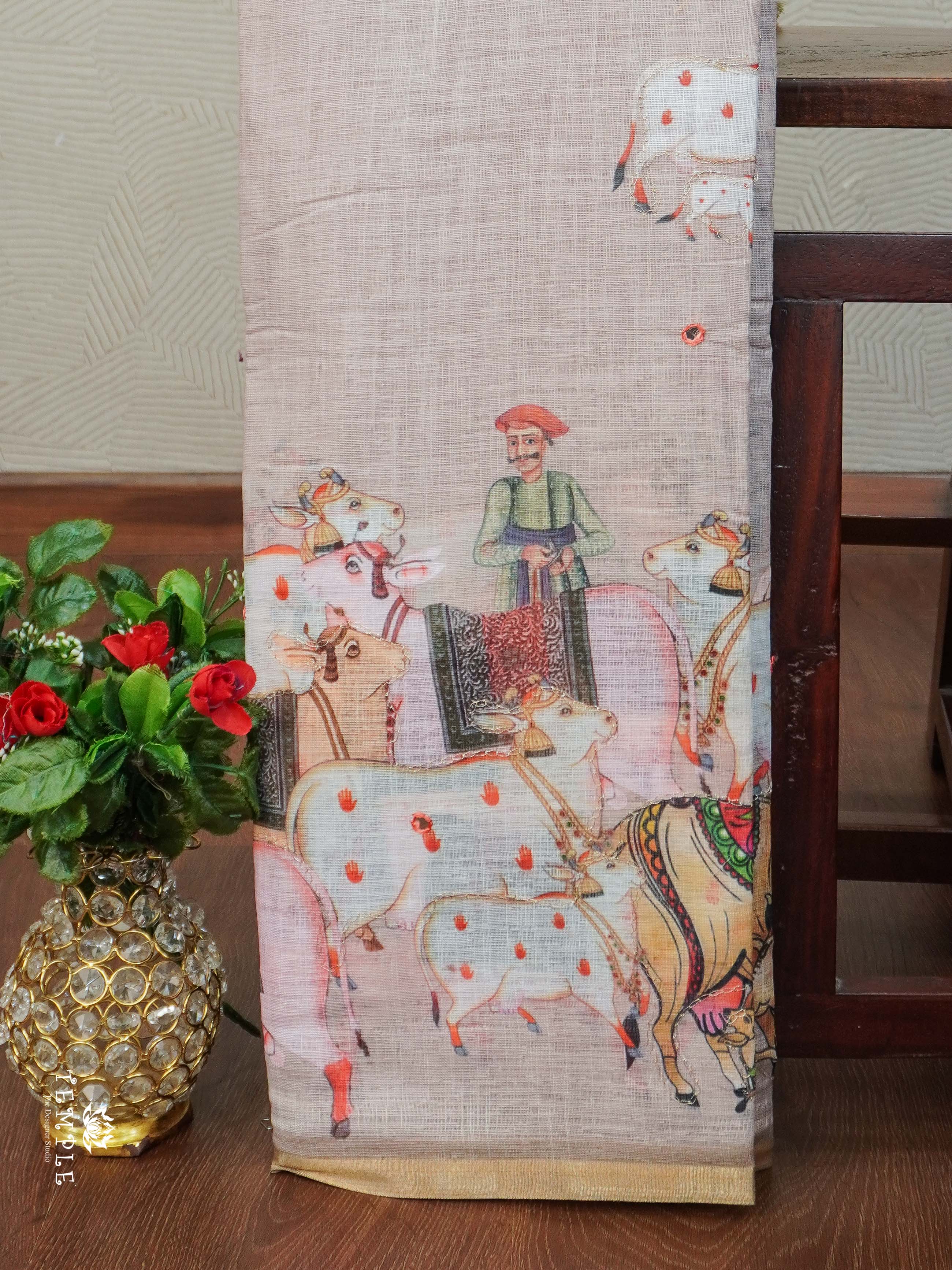Pichwai Printed Linen Cotton Saree | TTDS2214 | PRE BOOKING