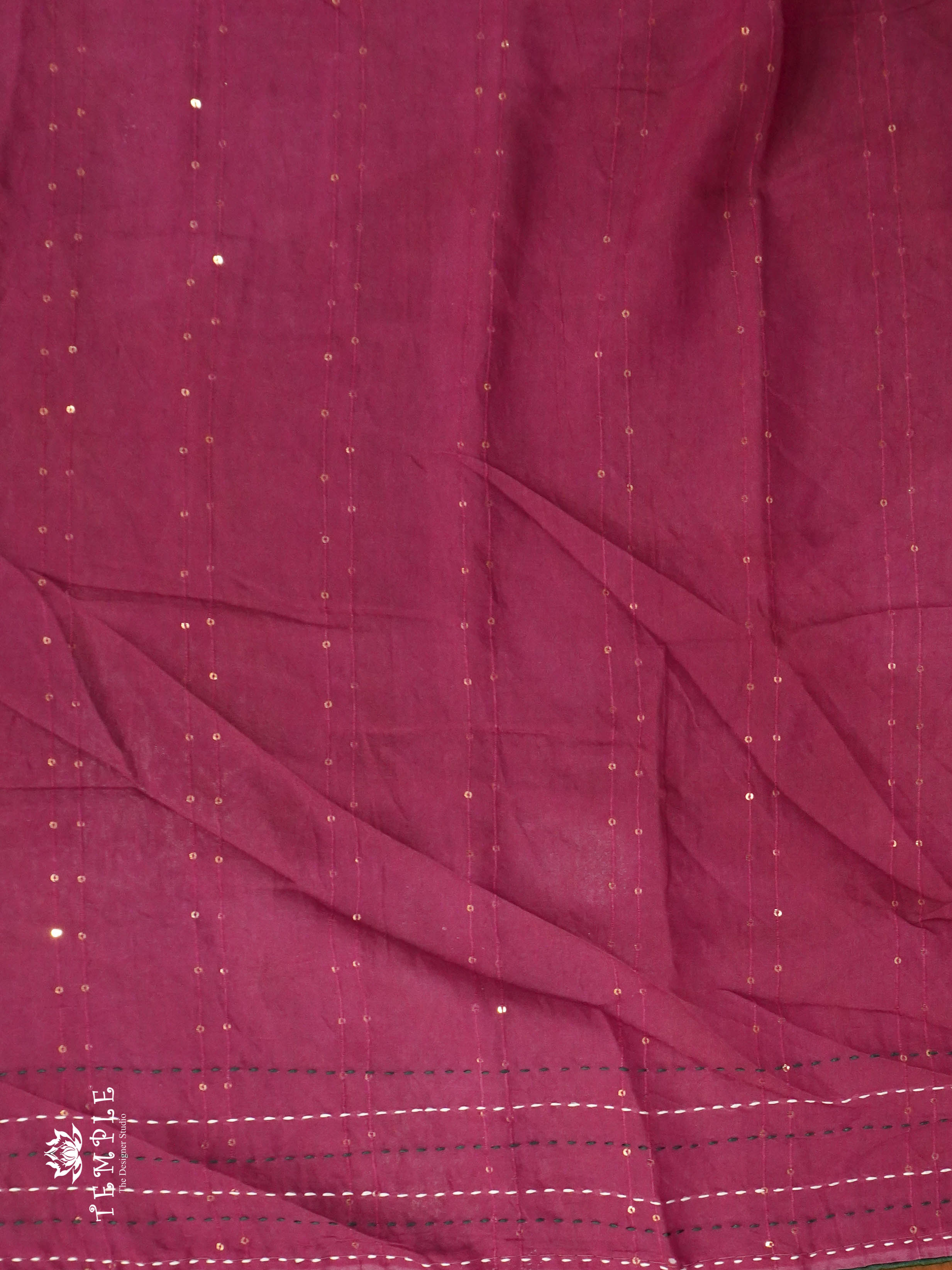 Batik Printed Saree With Kantha Work(Rani Pink)) | TTDS1331