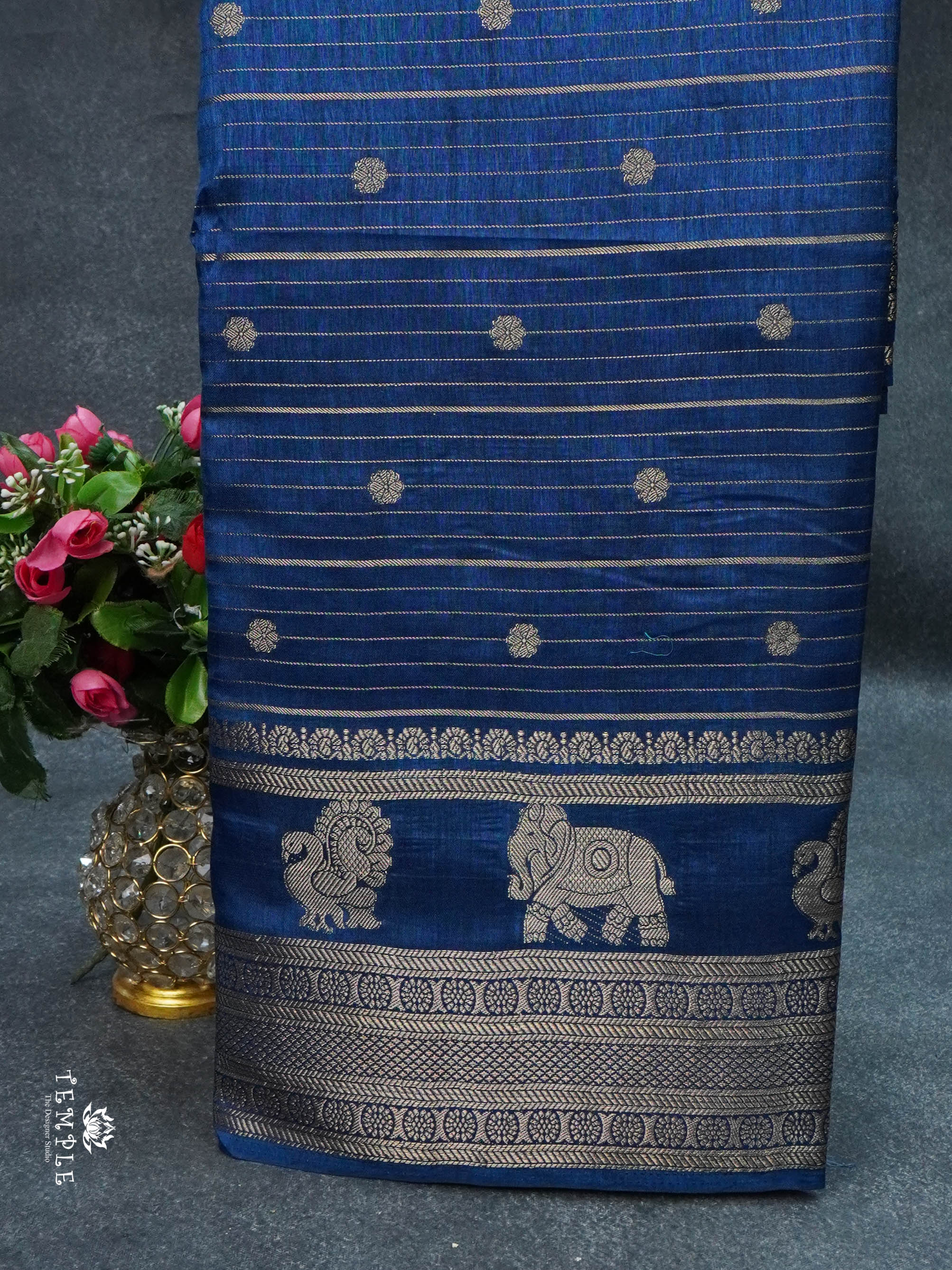 Semi Tussar Saree(Peacock Blue) | TTDS1493