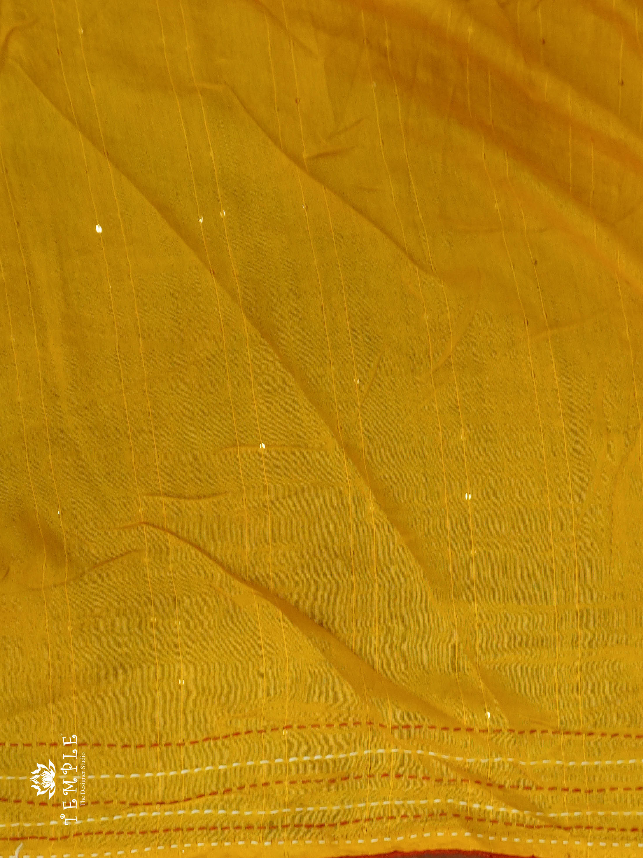 Batik Printed Saree With Kantha Work(Yellow) | TTDS1331 | Sparkling Deals