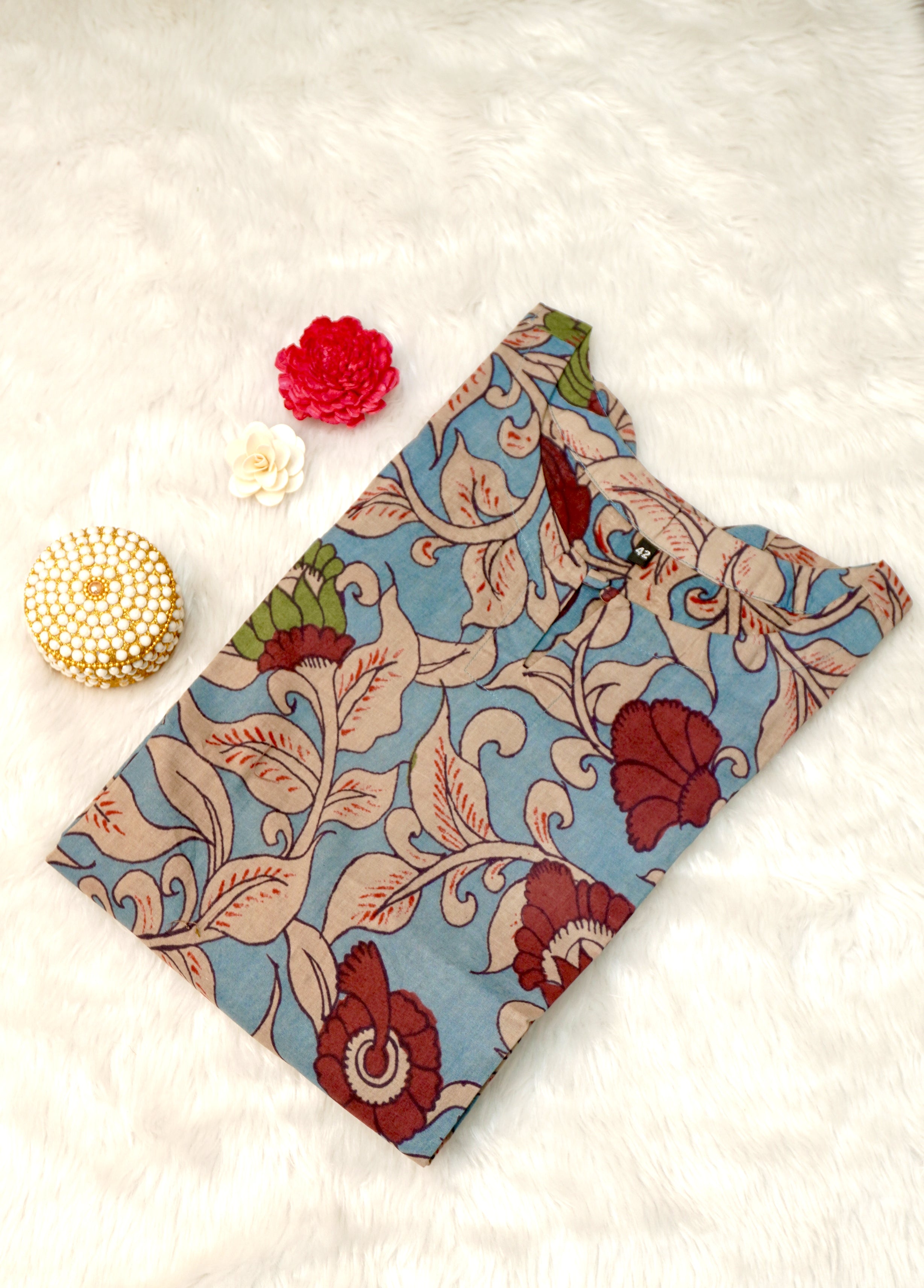 Pen Kalamkari Printed Cotton Kurti | TTDS2034