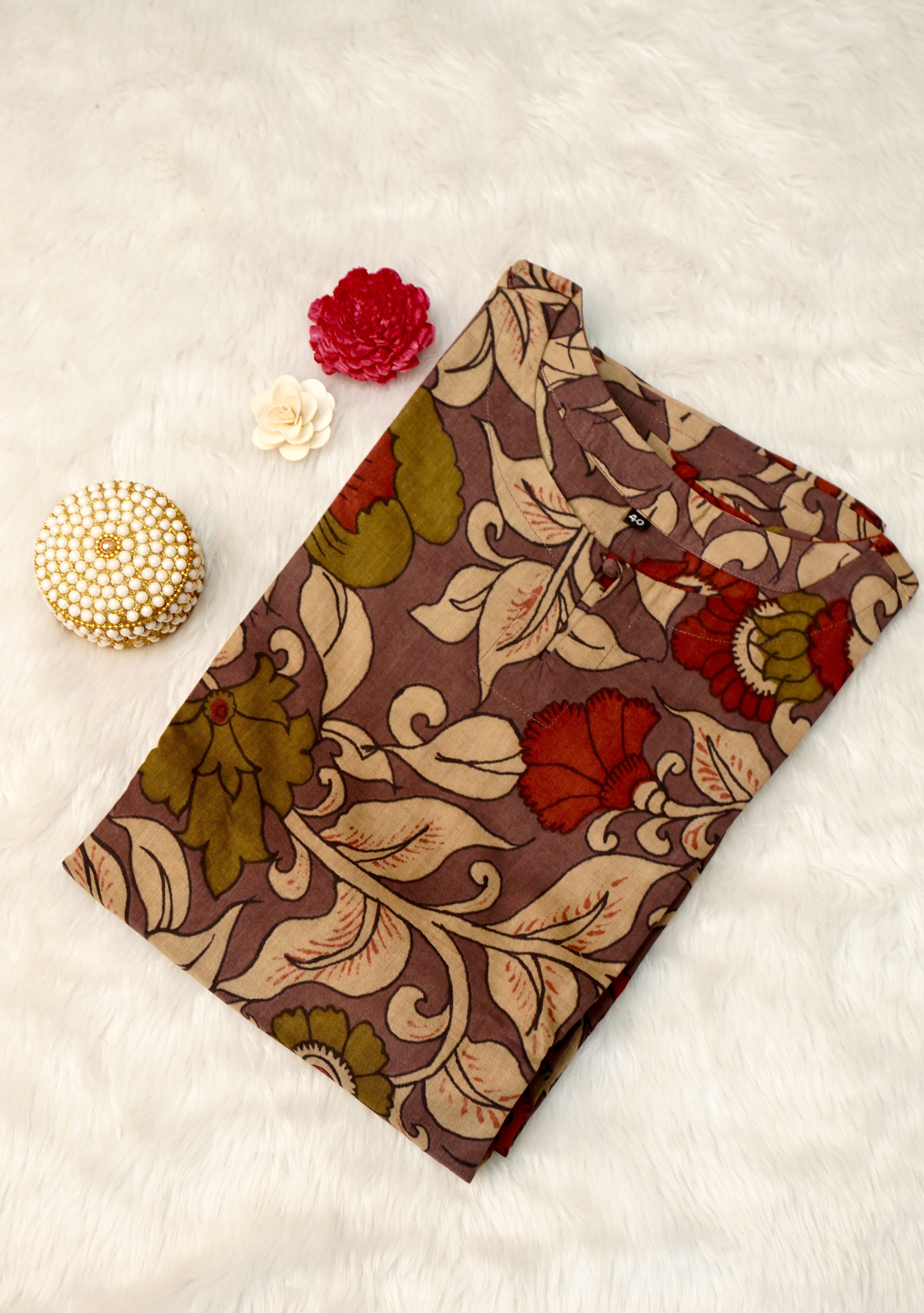 Pen Kalamkari Printed Cotton Kurti | TTDS2034