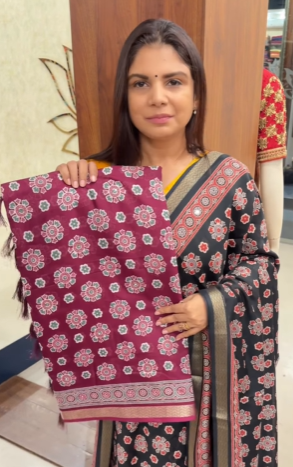 Ajrakh Printed Cotton Saree | TTDS2491