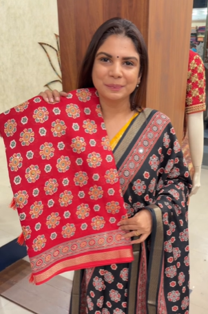 Ajrakh Printed Cotton Saree | TTDS2491