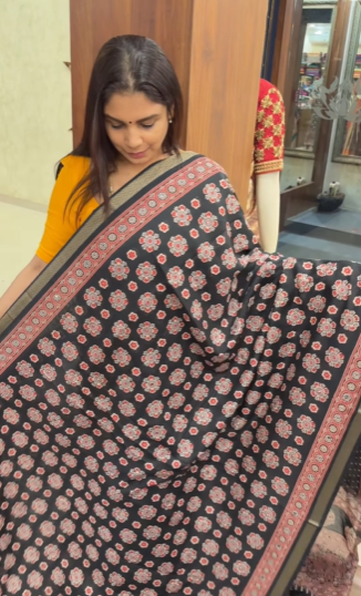 Ajrakh Printed Cotton Saree | TTDS2491