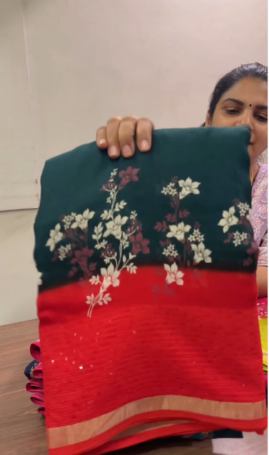 Printed Fancy Saree(Green) | TTDS3075