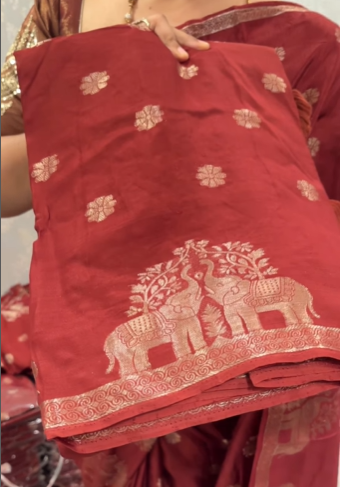 Khadi Silk Saree With Elephant Motifs | TTDS2542