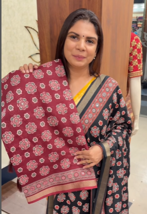 Ajrakh Printed Cotton Saree | TTDS2491