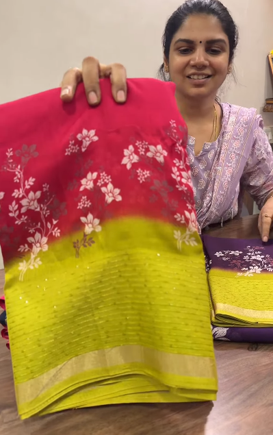 Printed Fancy Saree(Pink) | TTDS3075