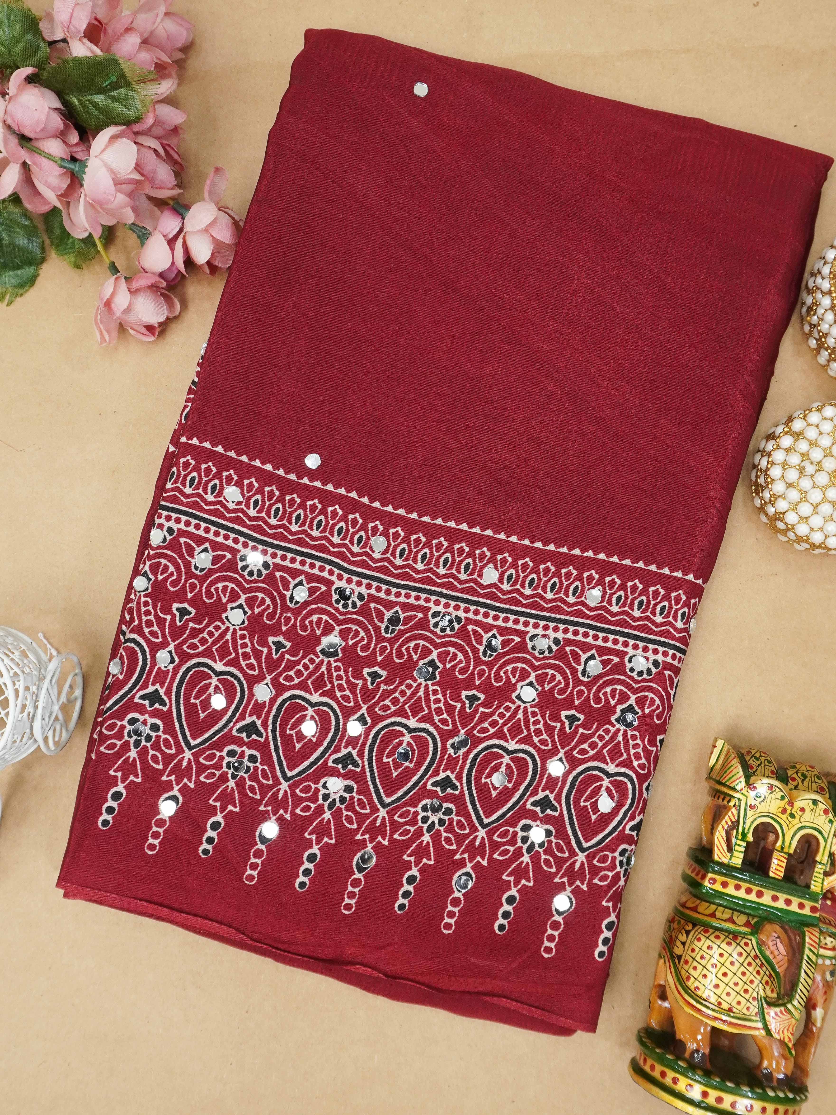 Ajrakh Printed Modal Silk Saree | TTDS3167