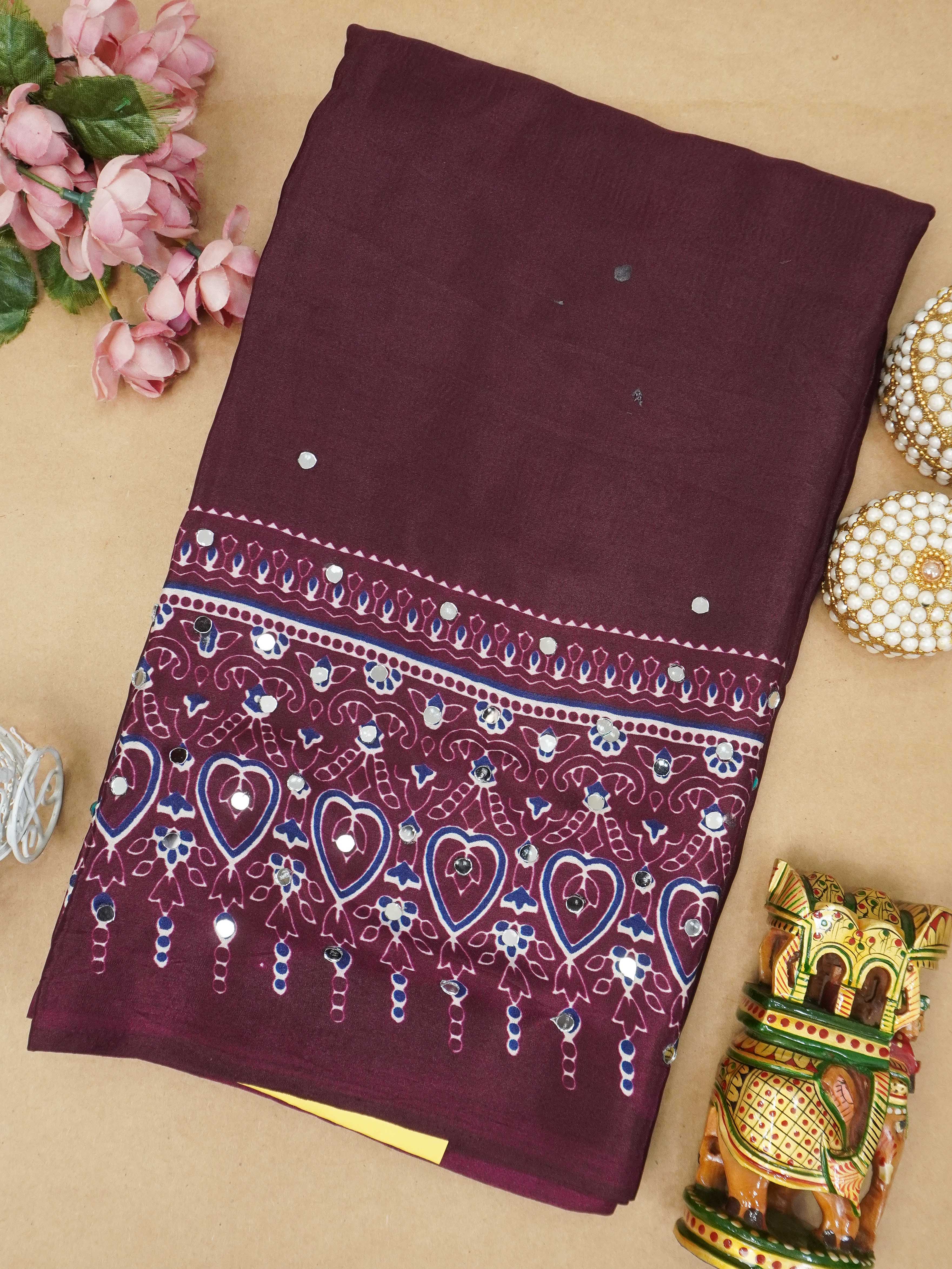 Ajrakh Printed Modal Silk Saree | TTDS3167
