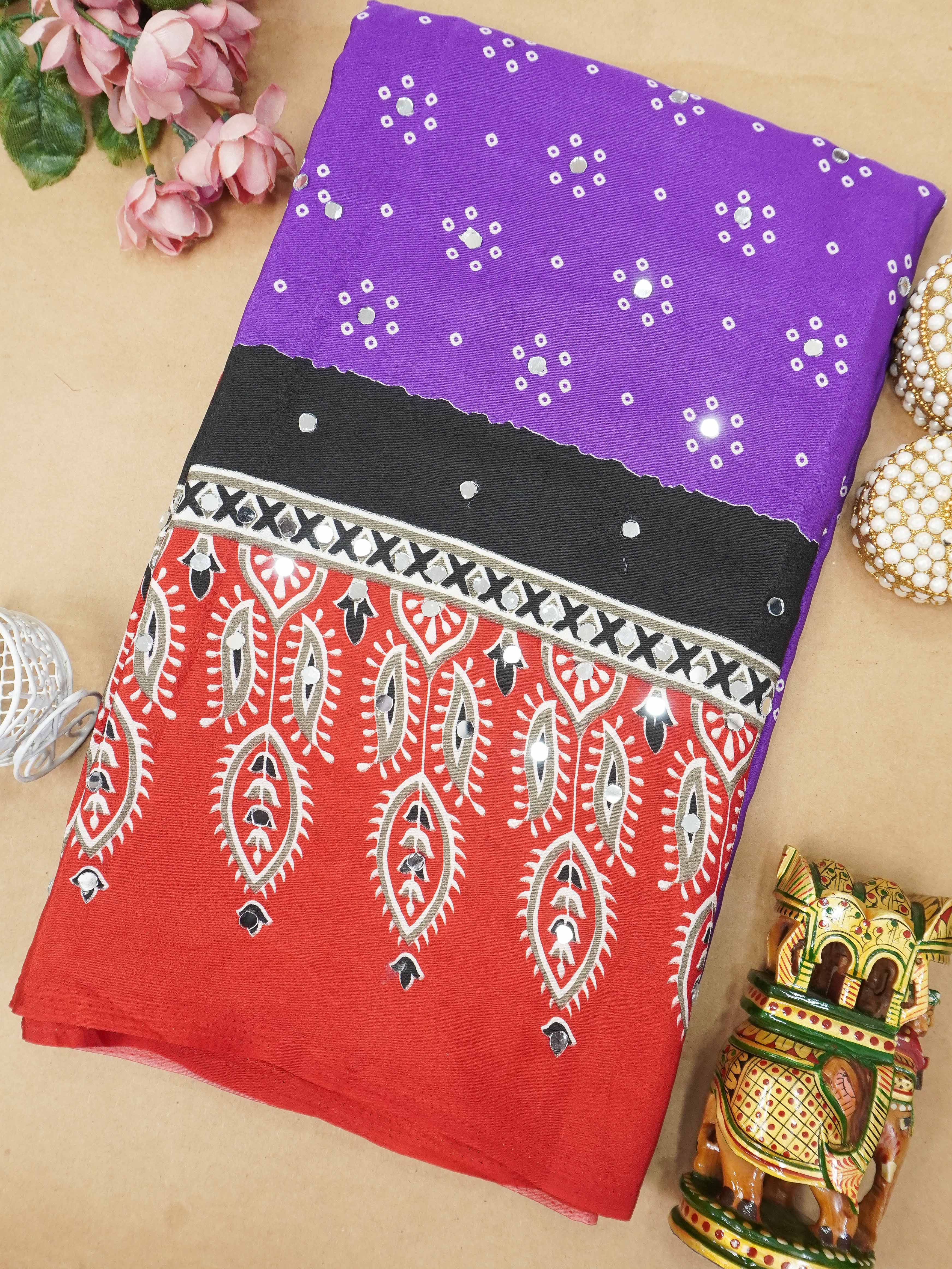 Ajrakh Printed Modal Silk Saree | TTDS3166