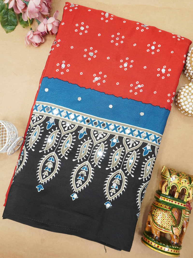 Ajrakh Printed Modal Silk Saree | TTDS3166