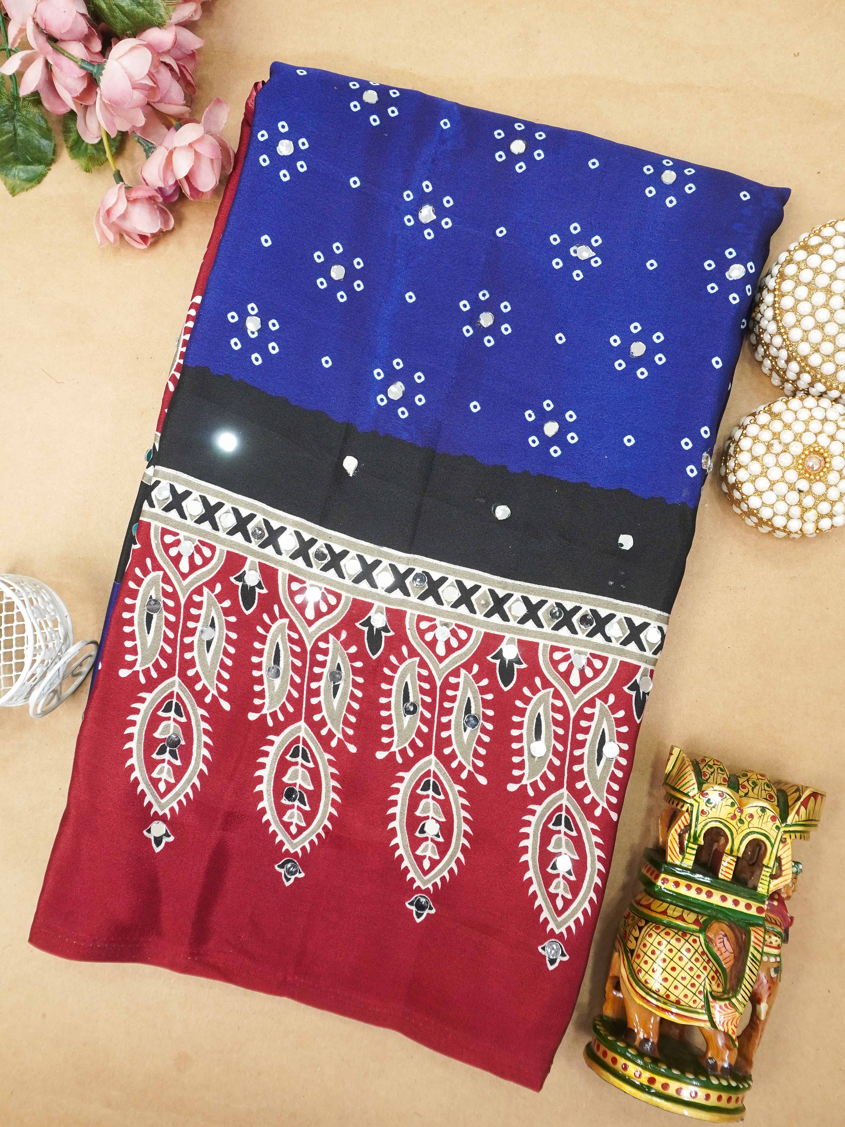 Ajrakh Printed Modal Silk Saree | TTDS3166