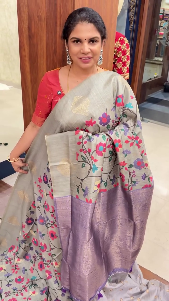 Digital Floral Printed Silk Saree With Open Border | TTDS2488