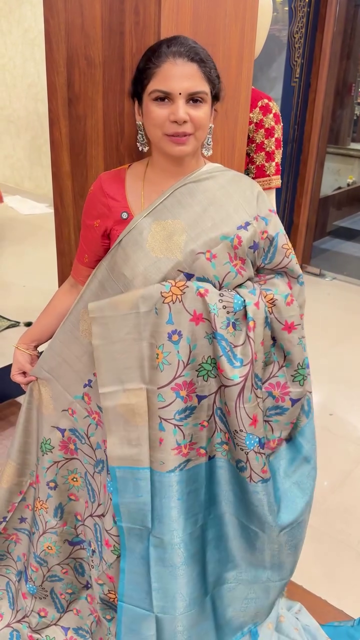 Digital Floral Printed Silk Saree With Open Border | TTDS2488