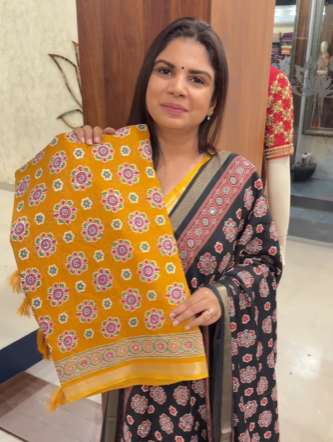 Ajrakh Printed Cotton Saree | TTDS2491